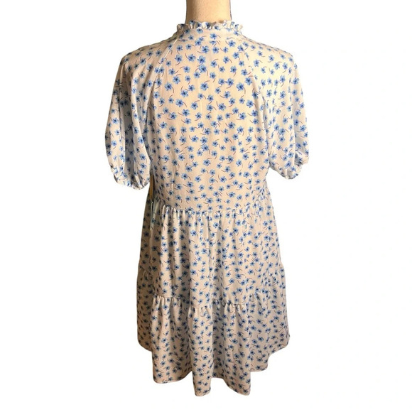 CeCe Womens Blue Floral Babydoll Puff Sleeve Dress Size S Tiered skirt Vacation - Picture 9 of 13